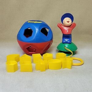 Vintage Tupperware Shape-O-Ball Shape Sorter, 1977 Johnson&Johnson Pullman Toy